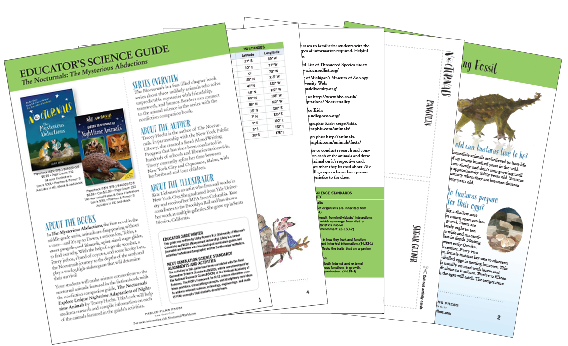 The Educator’s Science Guide for The Nocturnals: Mysterious Abductions includes middle grade activities such as animal activity cards and early reader interactive read aloud such as compare and contrast venn diagrams.